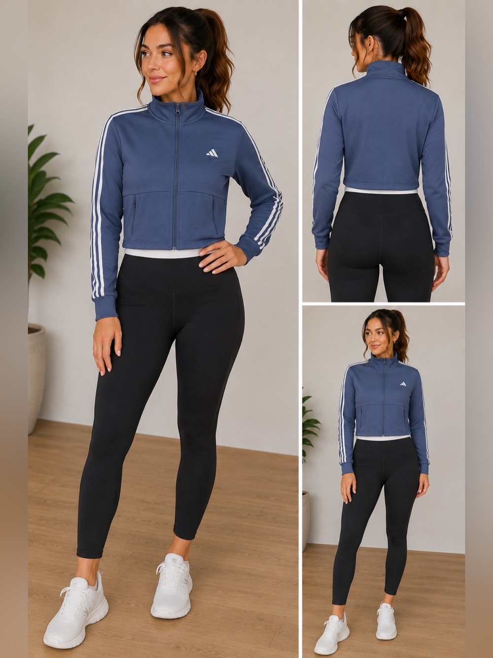Adidas AeroReady Cropped Track Jacket Women’s Medium Blue Full Zip 3-Stripes